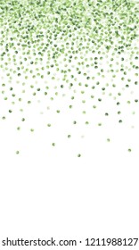 Green Vector Background. Green circles on white vertical background. Vector green confetti splash on white background. Spring background. Circles green confetti fall from top to bottom.