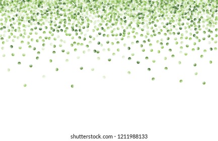 Green Vector Background. Green circles on white horizontal background. Vector green confetti splash on white background. Spring background. Circles green confetti fall from top to bottom.