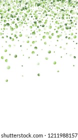 Green Vector Background. Green circles on white vertical background. Vector green confetti splash on white background. Spring background. Circles green confetti fall from top to bottom.