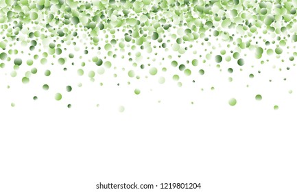Green Vector Background. Green circles on white horizontal background. Vector green confetti splash on white background. Spring background. Circles green confetti fall from top to bottom.