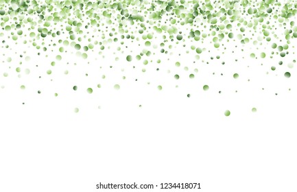Green Vector Background. Green circles on white horizontal background. Vector green confetti splash on white background. Spring background. Circles green confetti fall from top to bottom.
