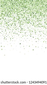Green Vector Background. Green circles on white vertical background. Vector green confetti splash on white background. Spring background. Circles green confetti fall from top to bottom.