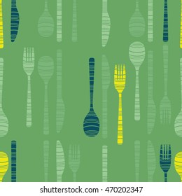 Green vector background decorated with cutlery