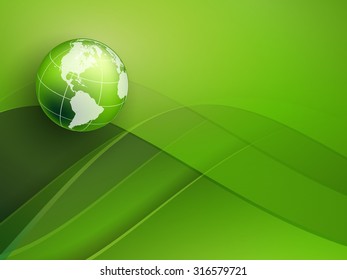 green vector background with globe and copy space. Eps10