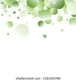 Green Vector Background. Green and herbaceous circles on white square background. Vector green confetti splash on white background. Spring background. Circles green confetti fall from top to bottom.