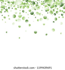 Green Vector Background. Green and herbaceous circles on white square background. Vector green confetti splash on white background. Spring background. Circles green confetti fall from top to bottom.