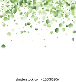 Green Vector Background. Green and herbaceous circles on white square background. Vector green confetti splash on white background. Spring background. Circles green confetti fall from top to bottom.
