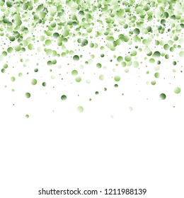 Green Vector Background. Green and herbaceous circles on white square background. Vector green confetti splash on white background. Spring background. Circles green confetti fall from top to bottom.