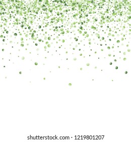 Green Vector Background. Green and herbaceous circles on white square background. Vector green confetti splash on white background. Spring background. Circles green confetti fall from top to bottom.