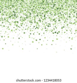 Green Vector Background. Green and herbaceous circles on white square background. Vector green confetti splash on white background. Spring background. Circles green confetti fall from top to bottom.