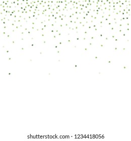 Green Vector Background. Green and herbaceous circles on white square background. Vector green confetti splash on white background. Spring background. Circles green confetti fall from top to bottom.