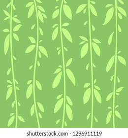 Green vector background with leaves. Cartoon illustration. Tree leaf silhouette