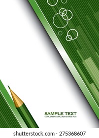 Green Vector Background with a Notepad and a Pencil.
