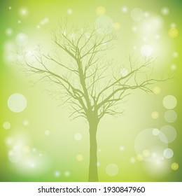 green vector background with old tree silhouette