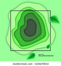 
Green vector background of sliced ​​paper and leaves. Design Element, Eco Design