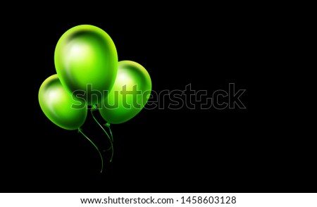 Green vector balloons bunch and group on black background. Graphic for birthday, event, party, wedding invitation, poster or decoration. Realistic ballon object. Isolated. EPS10