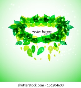 green vector banner with leaves eps 10