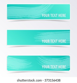 Green vector banners with brush strokes and shadows