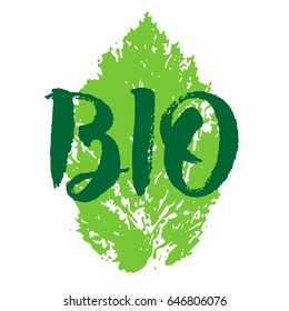 Green Vector Bio. For logo, healthy food illustrations, restaurant, badges, tags, cafe, packaging. Vegan icons.