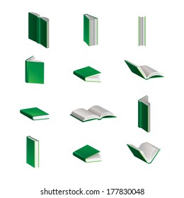 Green Vector Books in Different Positions
