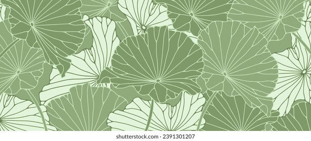 Green vector botanical background with water lily leaves for decor, wallpaper, covers