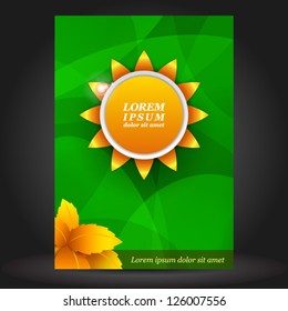 Green vector brochure template design with leaves and flower. EPS 10