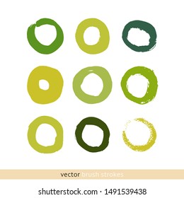 green vector brush strokes circles of paint on white background 