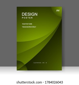 Green Vector business brochure template. Curve shape Banner Design, Poster in A4 size. Simple Flyer promotion. magazine. Vector illustration