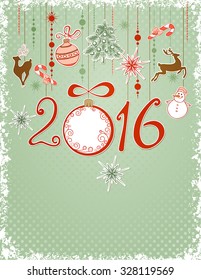 Green vector Christmas background with decorations