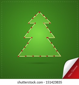 Green Vector Christmas Background With Tree Made From Matches