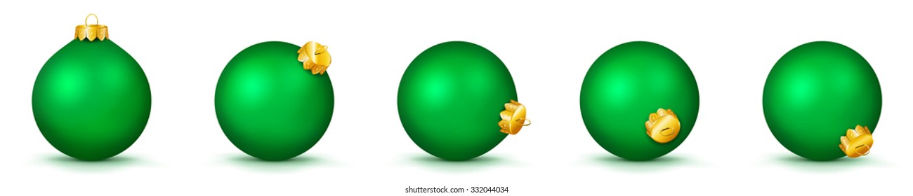 Green Vector Christmas Balls Collection - Panorama Bauble Set - X-Mas Decorations - Each Ball is in Extra Vector Layer, Cleanly Separated - Christmas Tree Decor.