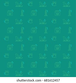 green vector christmas pattern with linear icons