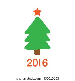 Green vector christmas tree with star hand drawn in new year 