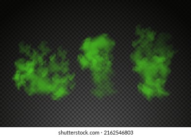 Green vector cloudiness ,fog or smoke on dark checkered background.Cloudy sky or smog over the city.Vector illustration.