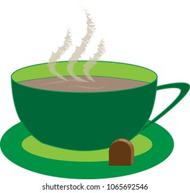 Green vector coffee tea cup chocolate piece hot drink break time 