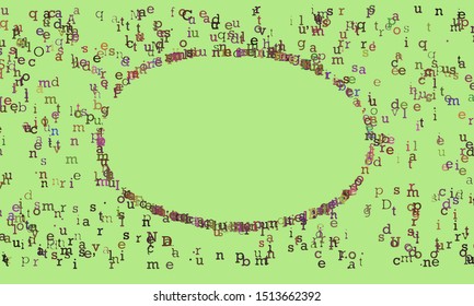 green Vector colorful random background made from alphabet symbols, letters or characters for educational concept with empty circle place in center