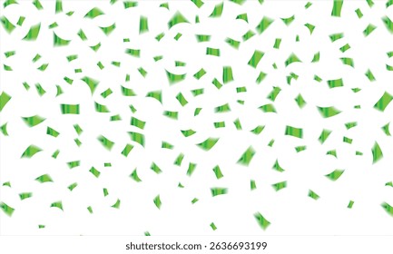 Green Vector confetti png. Falling colorful confetti. Confetti, serpentine, tinsel. Festive decoration, birthday, Green confetti falls from the sky, streamer, tinsel on a White background.