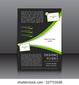 Green vector design of the flyer with place for picture and green elements. Poster template for your business.