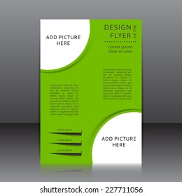 Green vector design of the flyer with place for picture. Poster template for your business.