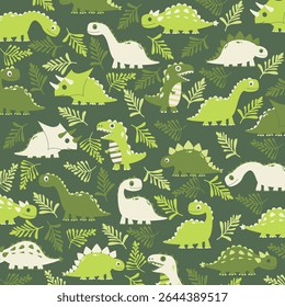 green vector design illustration seamless of dinosaur for kids apparel full print. 
This design is suitable for children's clothing textile industry
