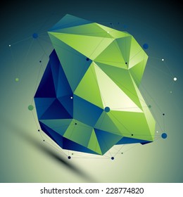 Green vector digital 3d abstraction, lattice geometric polygonal misshapen template. Emerald perspective wireframe unusual illustration.