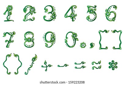 green vector  eaf figures set