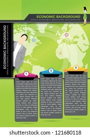 Green vector economic background with managers for brochure