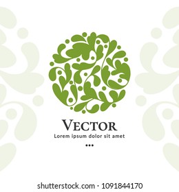 Green vector emblem. Can be used for organic products, jewelry, beauty and fashion industry. Great for logo, invitation, flyer, menu, brochure, business card, banner, background or any desired idea.
