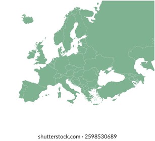 Green Vector Europe map with countries borders for presentations, posters, and infographics