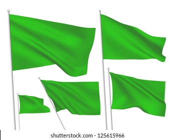 Green vector flags. A set of 5 wavy 3D flags created using gradient meshes