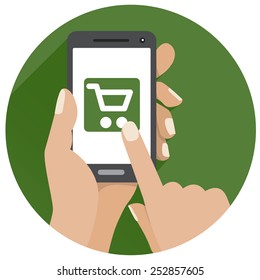 Green Vector flat icon Shop cart