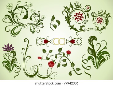 Green vector floral design elements.