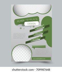 Green vector flyer, brochure, annual report cover template. Business and education a4 design.