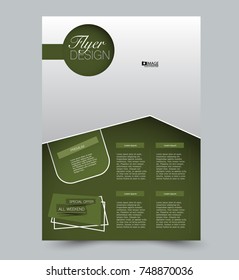 Green vector flyer, brochure, annual report cover template. Business and education a4 design.